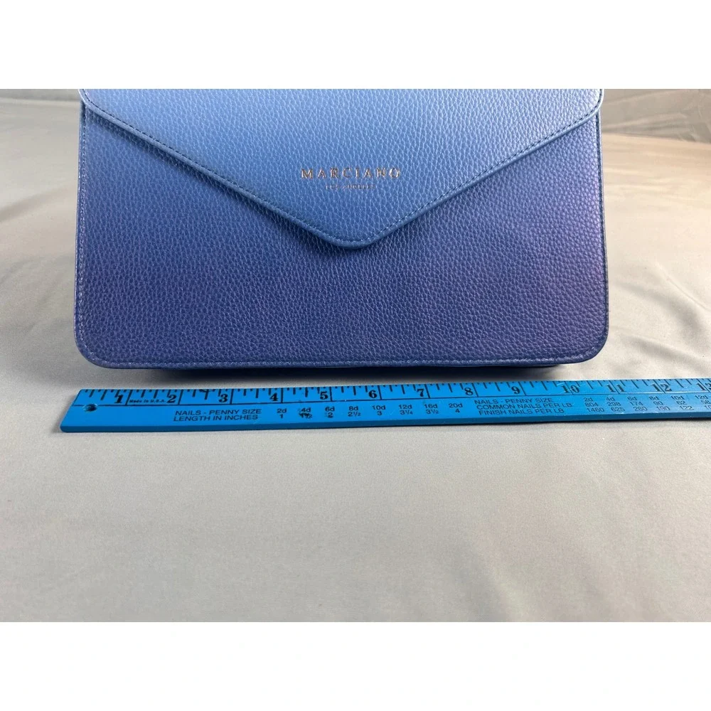 Marciano Los Angeles Blue Ombre‎ Pebbled Envelope Clutch Bag Gold Logo Handbag